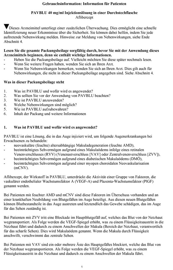 PAVBLU<sup></sup> - Gebrauchsinformation Durchstechflasche